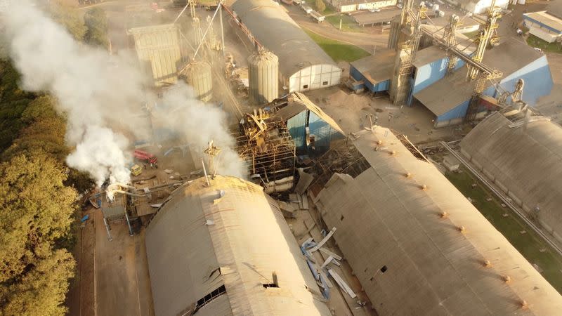 General view after a series of explosions at grain silos owned by agro-industrial cooperative C. Vale in the city of Palotina