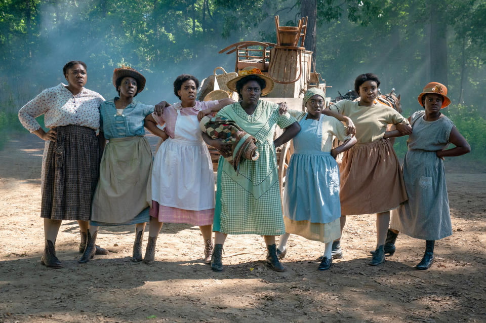 This image released by Warner Bros. Pictures shows Danielle Brooks, center, in a scene from "The Color Purple." (Warner Bros. Pictures via AP)