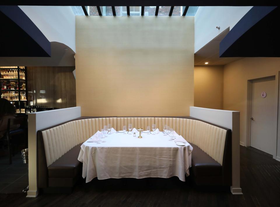A dining table under the skylight at One Rare Italian Steakhouse on East Parkway in Scarsdale, pictured Jan. 24, 2023.