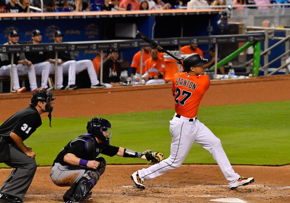 Few can match Giancarlo Stanton’s incredible power. (Photo by Mark Brown/Getty Images)