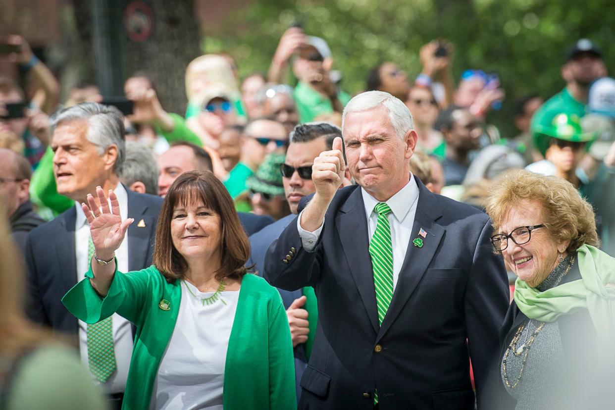 Vice President Mike Pence with his wife Karen and his mom Nancy Pence-Fritsch in the 2018 Savannah St. Patrick's Day Parade.