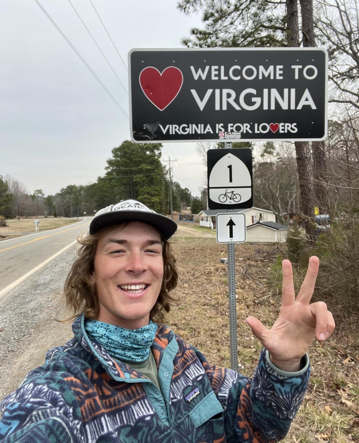 Holden Minor Ringer crosses into Virginia after his trek through North Carolina.