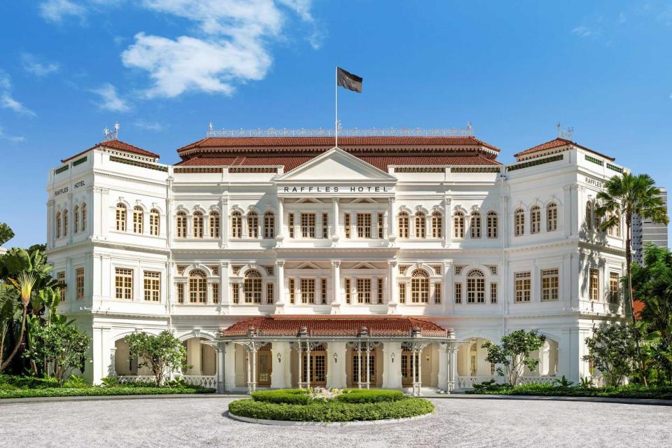 Exterior of the Raffles Singapore hotel. Raffles was voted one of the best hotel brands in the world