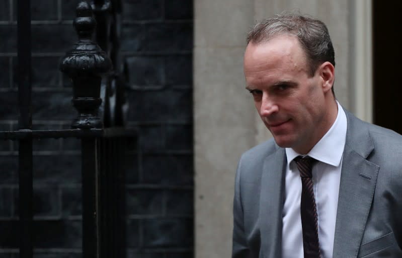 Britain's Foreign Secretary Dominic Raab is seen outside Downing Street in London