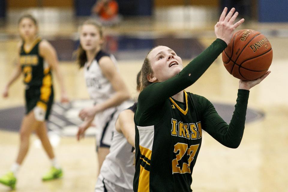 York Catholic's Katelyn Bullen drives to the basket. Dallastown defeats York Catholic 49-45 in the opening round of the YAIAA girls' basketball tournament at West York Area High School, Saturday, February 11, 2023.