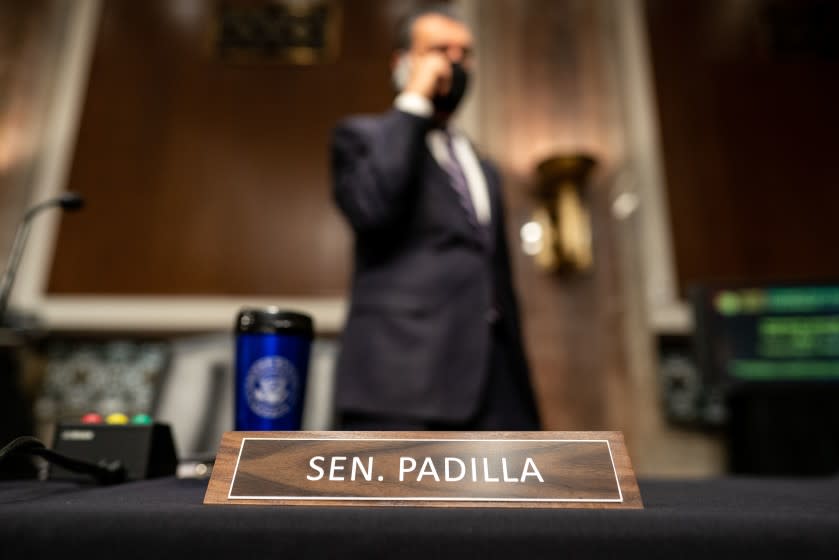 WASHINGTON, DC - MARCH 03: Sen. Alex Padilla (D-CA) on Capitol Hill on Wednesday, March 3, 2021 in Washington, DC. (Kent Nishimura / Los Angeles Times)