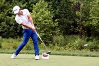 Jul 2, 2017; Potomac, MD, USA; Sung Kang tees off on the 11th hole during the final round of the Quicken Loans National golf tournament at TPC Potomac at Avenel Farm. Mandatory Credit: Peter Casey-USA TODAY Sports