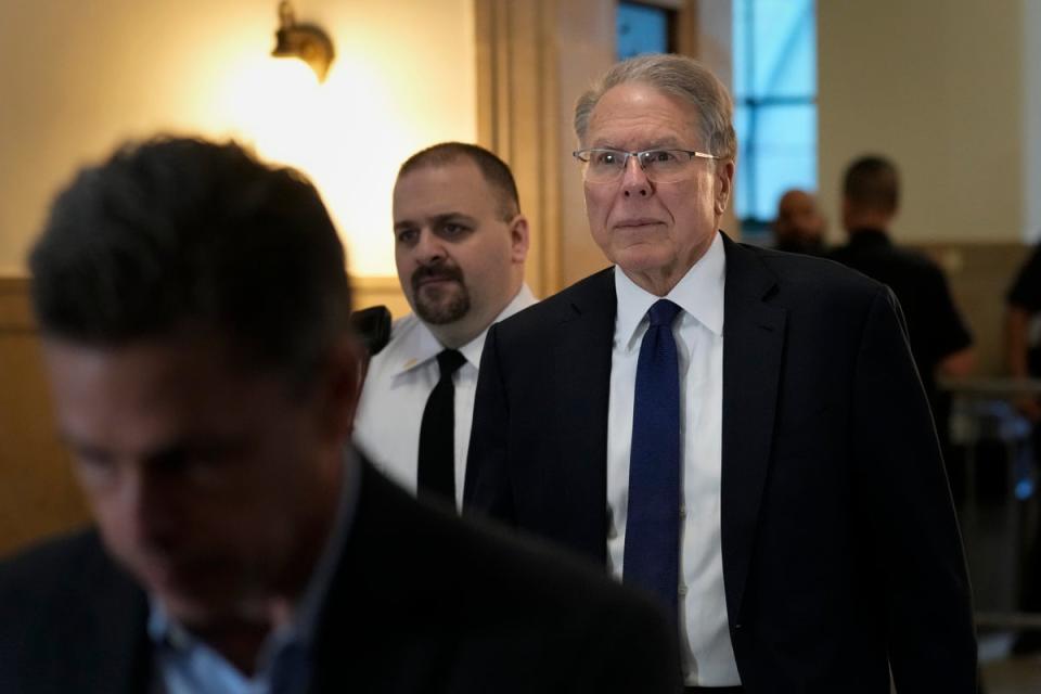 Wayne LaPierre, CEO of the National Rifle Association, arrives to a courtroom in New York on Monday 8 January 2024 (Copyright 2024 The Associated Press. All rights reserved.)
