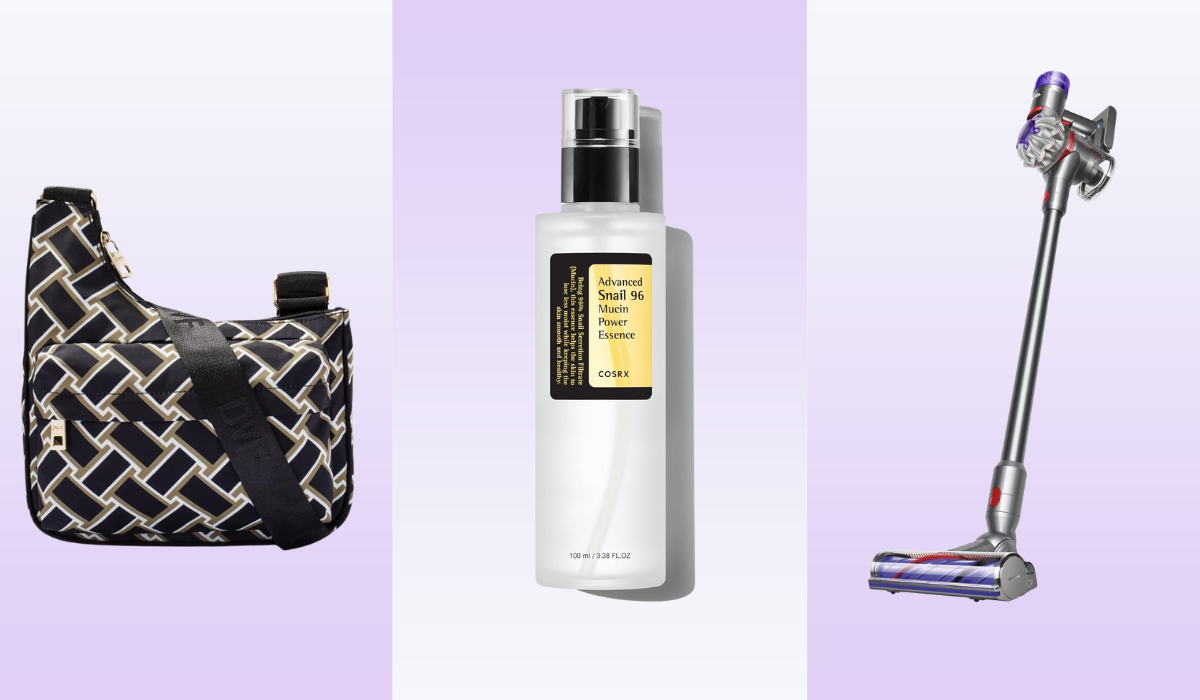 DVF for Target crossbody, Cosrx snail mucin serum, Dyson vacuum