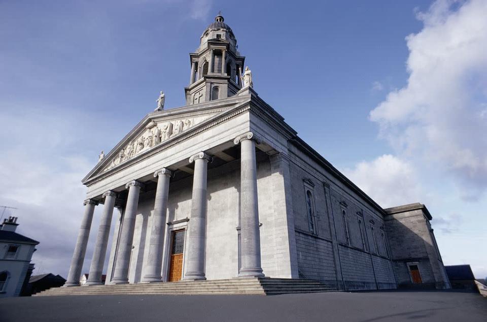 A general view of the exterior of neo-classical St Mel's cathedral, Longford, County Longford, Ireland.