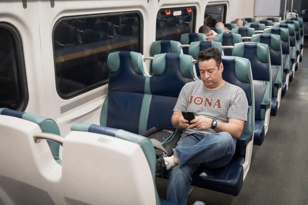 Simunovich chooses his seat on the train to ensure he has minimal distractions: He sits at the “jump seat by the train doors” on the LIRR because “it’s a bit more secluded and quiet, which are key to getting in the zone.” Stefano Giovannini for N.Y.Post