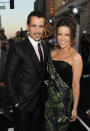 Colin Farrell and Kate Beckinsale attend the Los Angeles premiere of "Total Recall" on August 1, 2012.