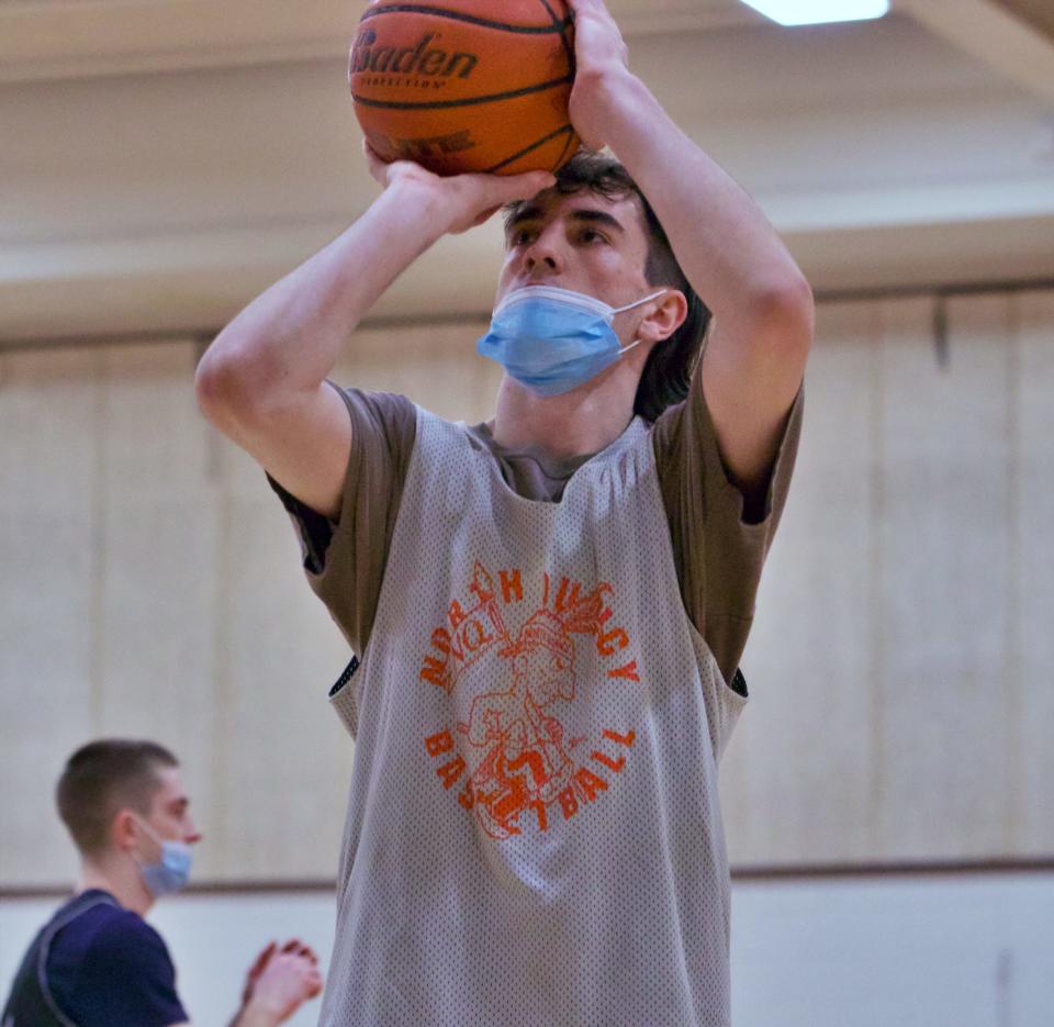 North Quincy's Daithi Quinn at practice on Thursday, January 13, 2022.