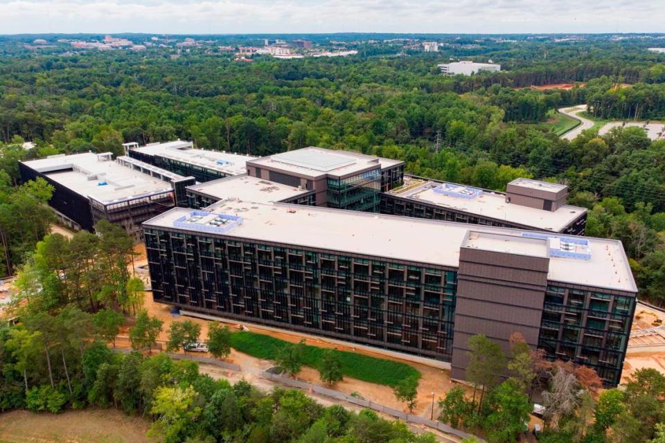 The partially completed Centene offices on Governor Hunt Road in Charlotte, in a 2022 file photo. The company had backed out of its $1 billion plans to create its East Coast hub in Charlotte, which also contributed to the area’s office vacancy rate.