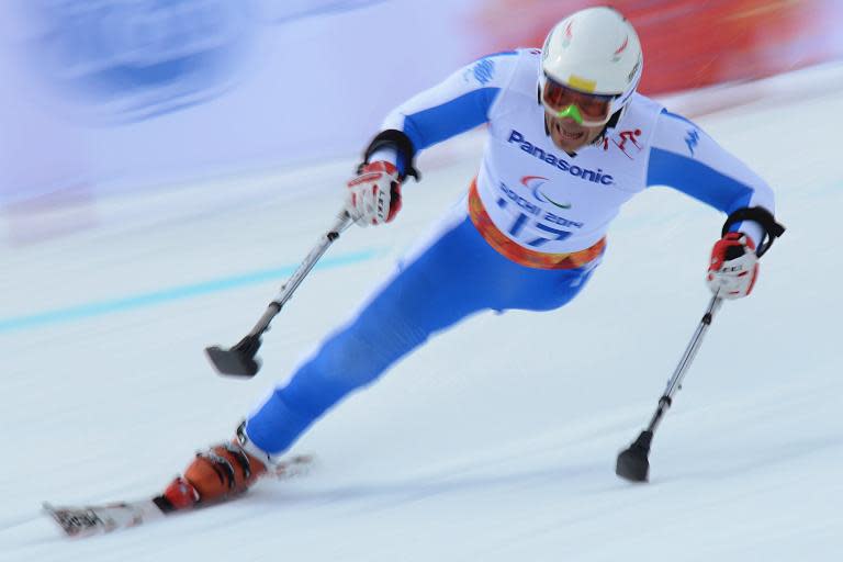 Italy's Christian Lanthaler competes during the Men's Downhill Standing at the Paralympic Games in the Rosa Khutor stadium near Sochi on March 8, 2014