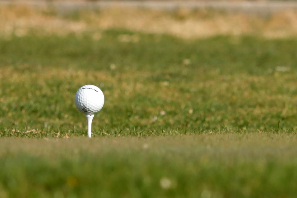 A golf ball sits on a tee during the Region 1-2A boys golf tournament held in April 2022 at Palo Duro Creek Golf Course in Canyon.