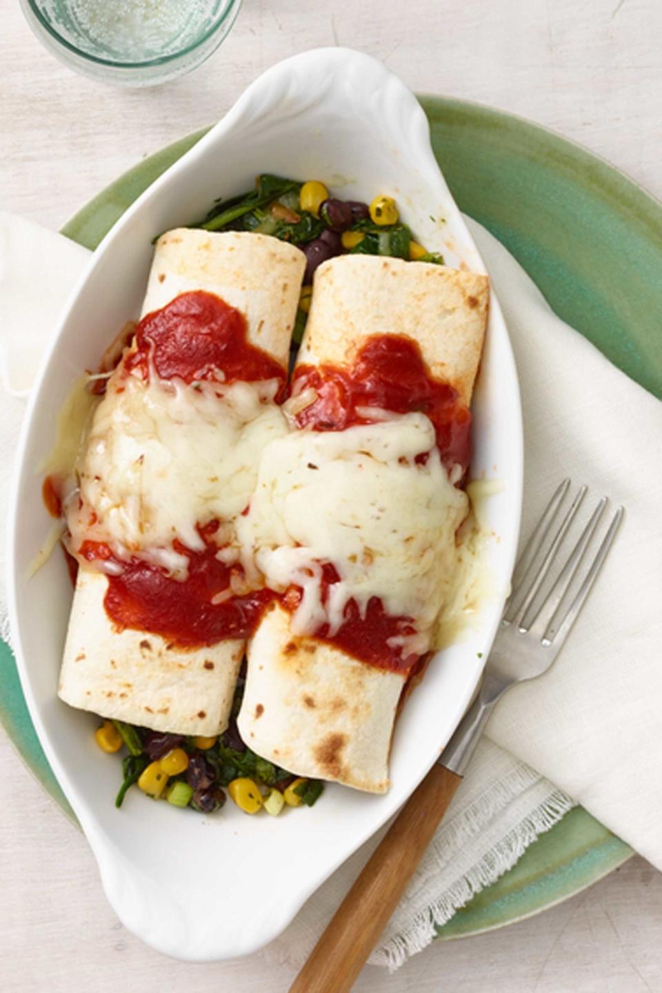 Black Bean, Corn, and Spinach Enchiladas