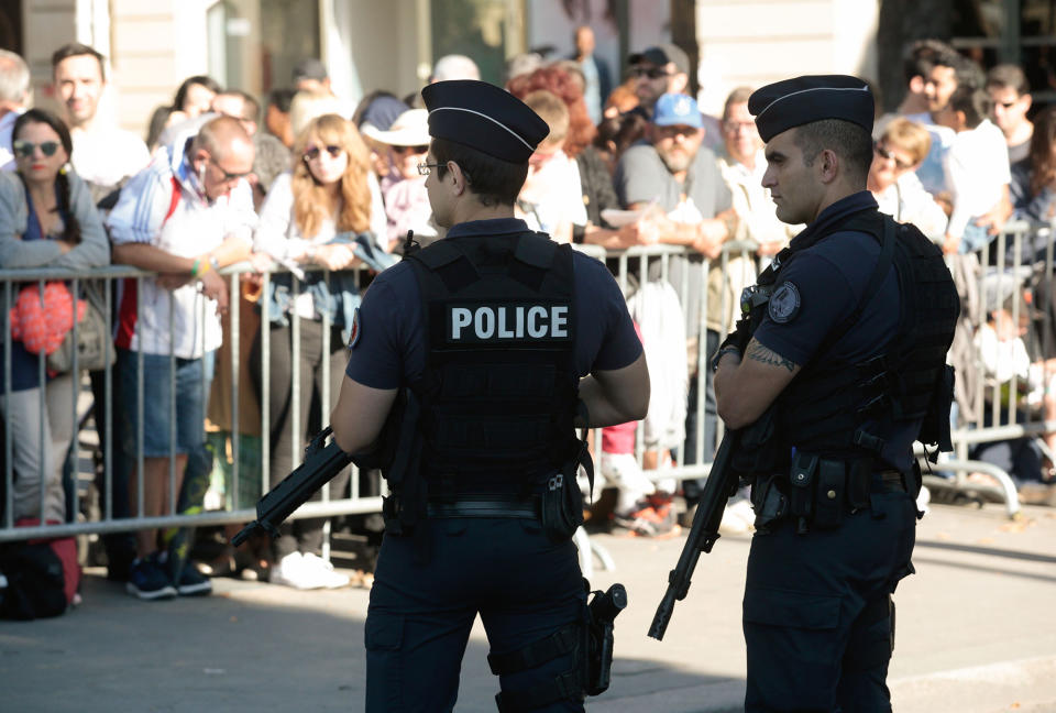 French police stand guard