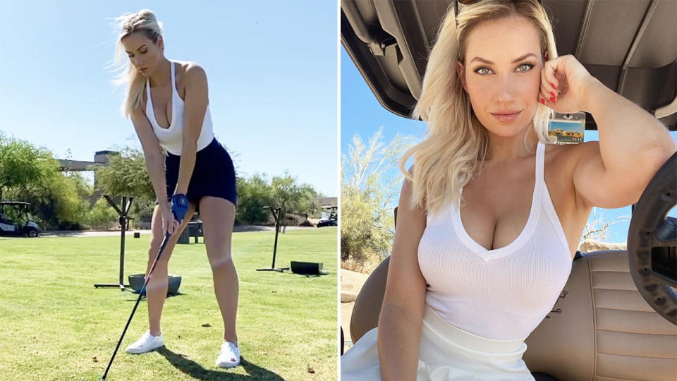 Paige Spiranac (pictured) has called for a 'masks on, bras off' move to get people wearing masks during the coronavirus pandemic. (Getty Images)