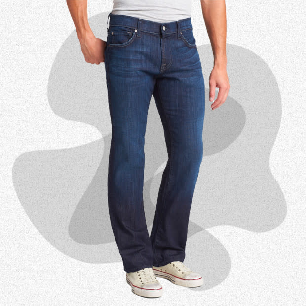 <p>Courtesy of Nordstrom</p><p>7 For All Mankind jeans feel special as soon as you pick them up. Supremely soft and luxuriously colored, 7 has earned itself a cult following. The Austin, one of the brand’s core styles, is a relaxed fit with a straight leg. This is one of the best men's jeans for boots, with a smooth drape over the top of any style, even something as wide as a pair of <a href="https://www.mensjournal.com/style/cowboy-boots" rel="nofollow noopener" target="_blank" data-ylk="slk:cowboy boots;elm:context_link;itc:0;sec:content-canvas" class="link ">cowboy boots</a>. This pair of Austyn jeans, the Los Angeles Dark Wash, is made in the US and features the brand’s signature red tab insignia and squiggle design embroidered across the back pockets.</p><p>[$178; <a href="https://click.linksynergy.com/deeplink?id=b8woVWHCa*0&mid=1237&u1=mj-bestjeansformen-amastracci-073123-update&murl=https%3A%2F%2Fwww.nordstrom.com%2Fs%2F7-for-all-mankind-austyn-relaxed-straight-leg-jeans-los-angeles-dark%2F5594435%3F" rel="nofollow noopener" target="_blank" data-ylk="slk:nordstrom.com;elm:context_link;itc:0;sec:content-canvas" class="link ">nordstrom.com</a>]</p>