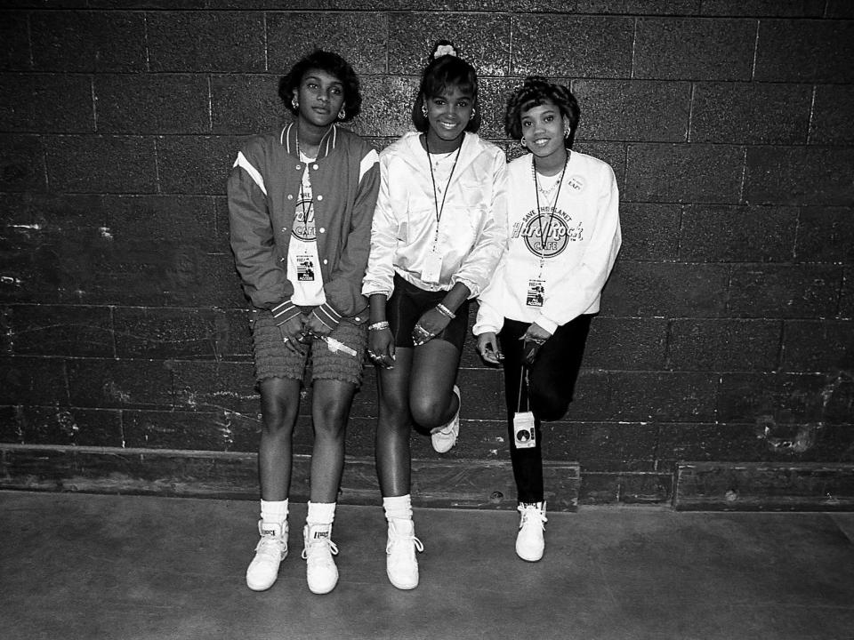 Rappers MC JB, Stacy Phillips and Baby D from JJ Fad poses for photos at the Mecca Arena in Milwaukee, Wisconsin in June 1989.