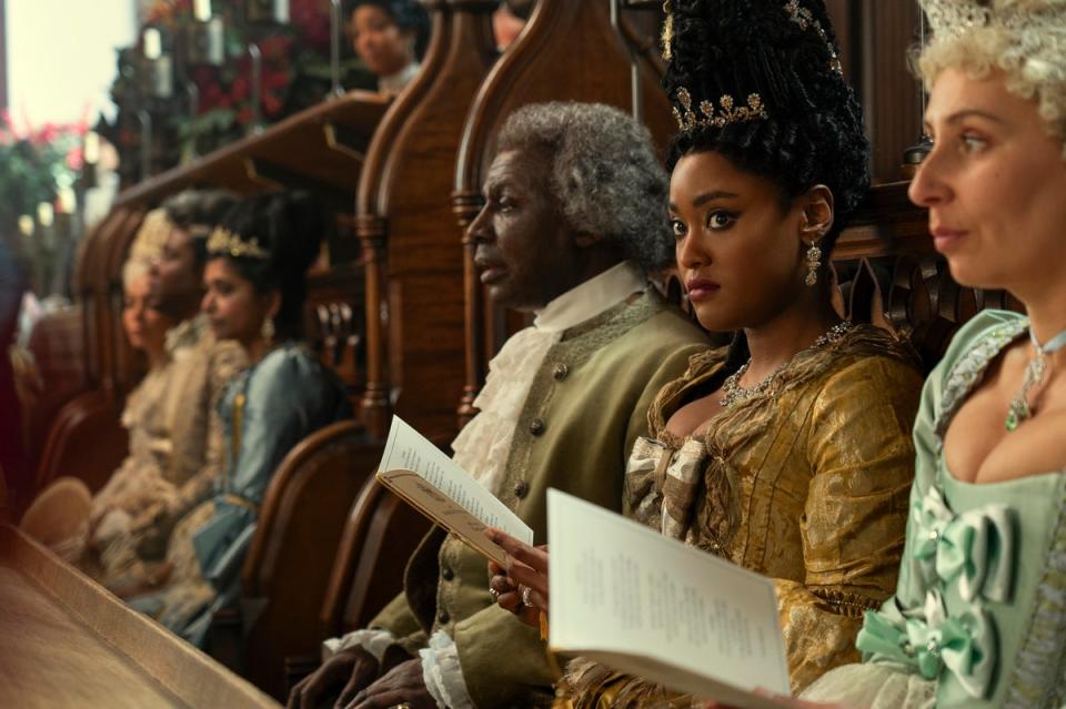 Cyril Nri as Lord Danbury, Arsema Thomas as Young Agatha Danbury in Queen Charlotte: A Bridgerton Story (LIAM DANIEL/NETFLIX)