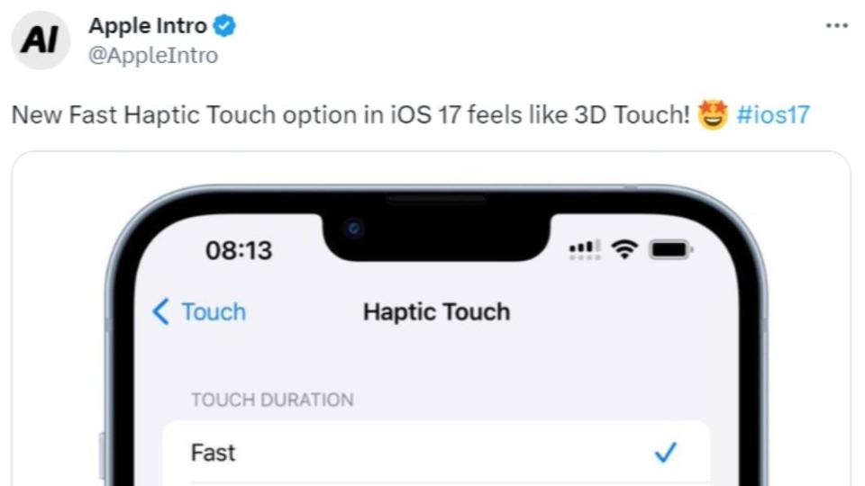 新的iOS 17功能和過去的3D Touch很相似。（圖／翻攝自@AppleIntro推特）