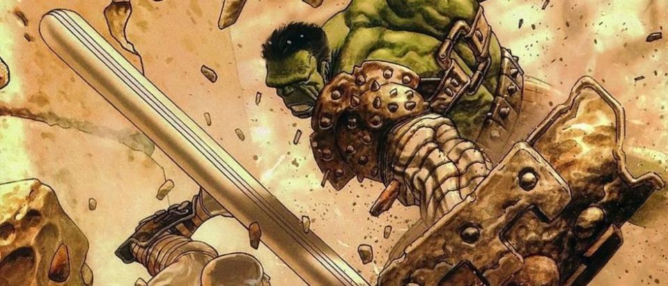 Hulk in combat in <i>Planet Hulk</i>. (Image: Marvel Comics)