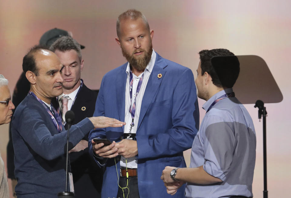 <span class="s1">Brad Parscale, center, then Donald Trump’s campaign digital director, at the Republican convention in Cleveland in 2016. (Photo: J. Scott Applewhite/AP)</span>