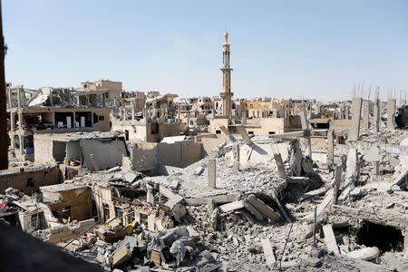 FILE PHOTO:Damaged buildings are pictured during the fighting with Islamic State's fighters in the old city of Raqqa, Syria, August 19, 2017. REUTERS/Zohra Bensemra/File Photo