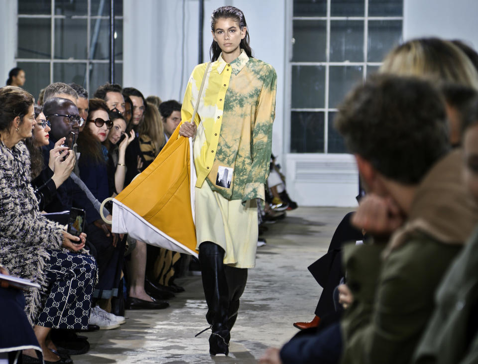 Kaia Gerber models the Proenza Schouler collection during Fashion Week, Monday Sept. 10, 2018 in New York. (AP Photo/Bebeto Matthews)