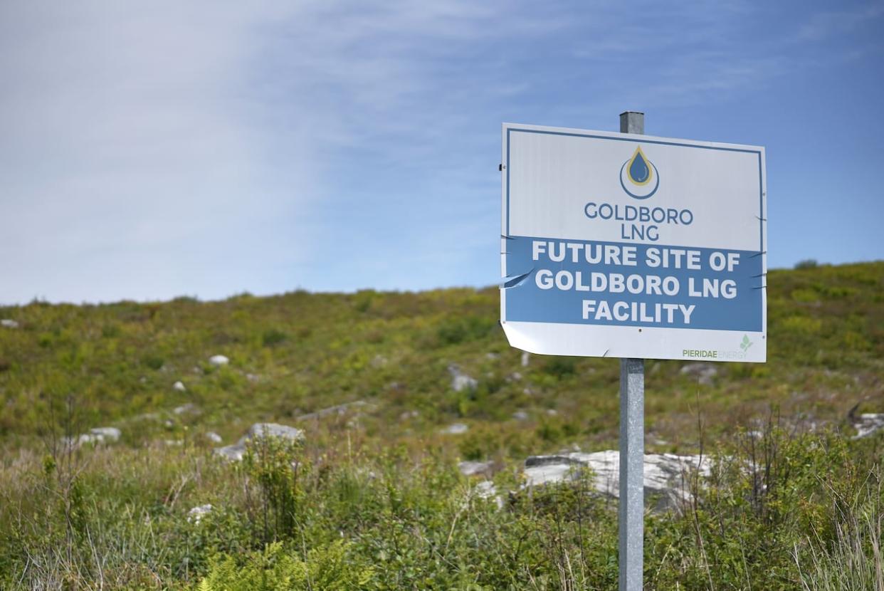 The site of a proposed LNG terminal in Goldboro, N.S., is seen in this 2021 photo. The company behind the proposal is looking to offload its permits for the project. (Nic Meloney/CBC - image credit)