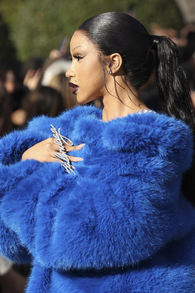 Cardi B Walks the Runway in Dramatic Blue Faux Fur Coat at the Balenciaga  Los Angeles Fashion Show