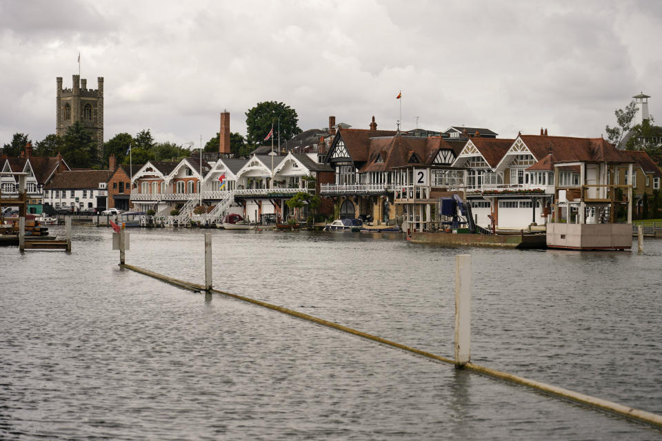 A general view of the river Thames, in Henley-on-Thames, England, Friday, June 14, 2024. Britain has become notorious as a place where a casual swim could lead to an extended visit to the toilet, if not the hospital. A torrent of news on dirty water has spilled into next month's election to determine which party controls government for the next four or five years. (AP Photo/Alberto Pezzali)