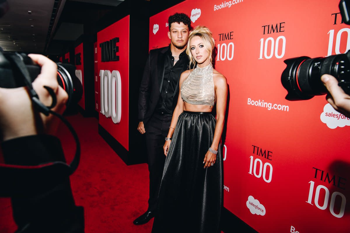 Patrick Mahomes and Brittany Mahomes at the TIME100 Gala at Jazz at Lincoln Center in New York City, on April 25, 2024.<span class="copyright">Nina Westervelt for TIME</span>