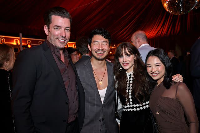 <p>Randy Shropshire/Getty </p> Jonathan Scott, Simu Liu, Zooey Deschanel and Allison Hsu