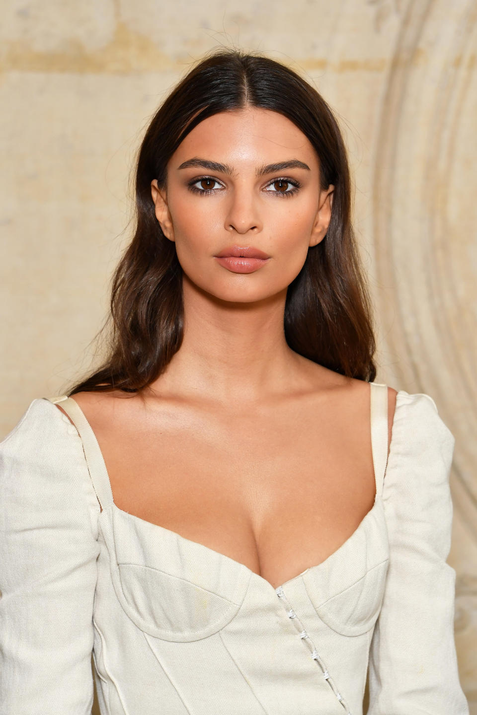 <p>Ratajkowski’s bronzey glow at the Christian Dior show in Paris took our breath away. Her simple yet sophisticated makeup and hair accentuated her vintage-inspired ensemble. (Photo: Pascal Le Segretain/Getty Images) </p>