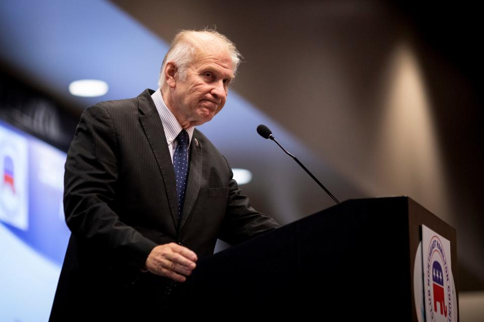 Rep. Steve Chabot, R-Ohio, speaks at the annual Ohio Republican pancake breakfast hosted by the Northeast Hamilton County Republican Club at the Sharonville Convention Center on Saturday, October 16, 2021 in Sharonville, Ohio.