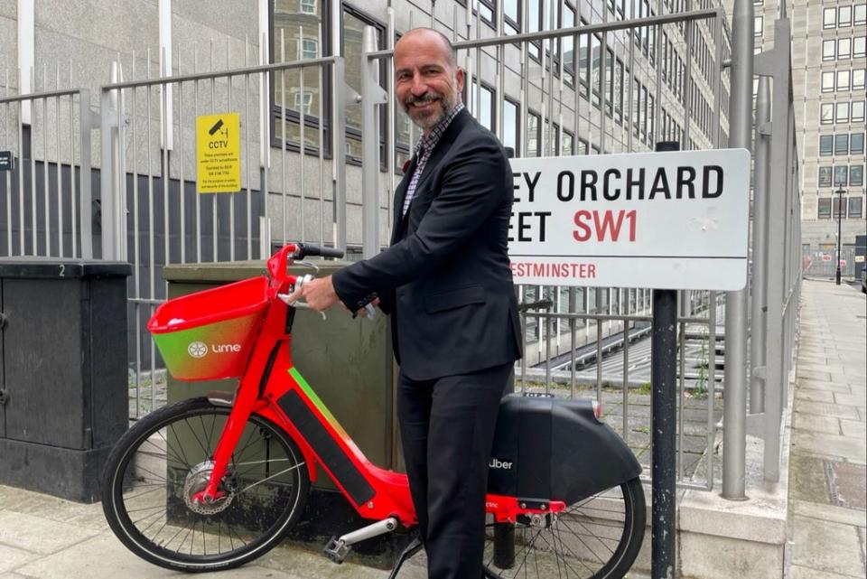 Fast lane: Khosrowshahi on a Lime bike (Handout)