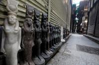 Closed shops are seen at a popular tourist area named "Khan el-Khalili" in the al-Hussein and Al-Azhar districts in Cairo