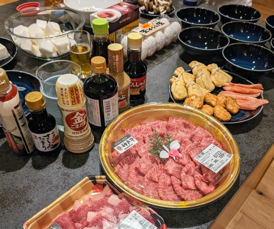 Wagyu beef and other ingredients for Japanese homecooking.