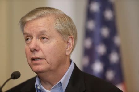 U.S. Senator Lindsey Graham speaks during a news conference in Riga, Latvia December 28, 2016. Picture taken December 28, 2016. REUTERS/Ints Kalnins/File Photo