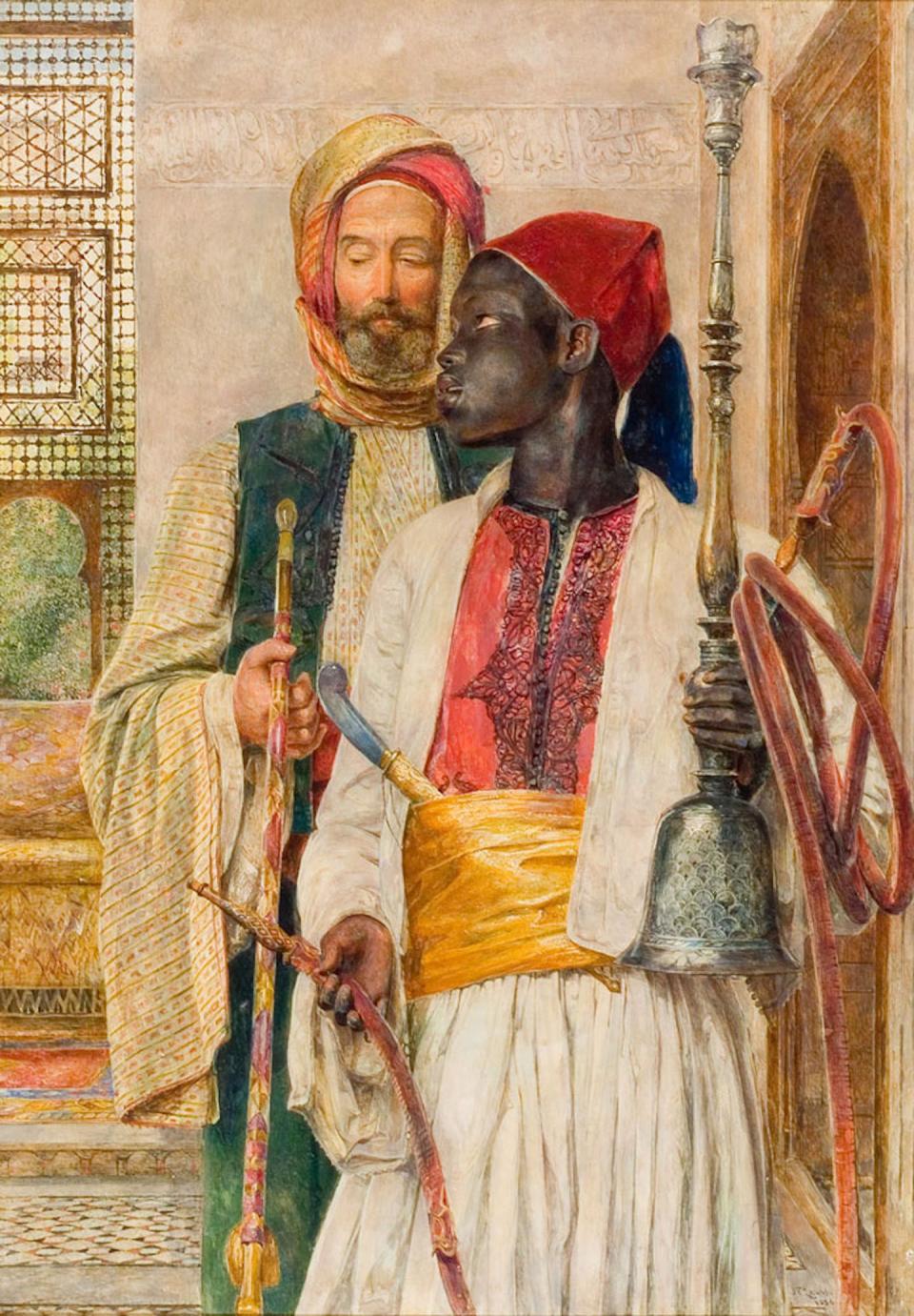 Le Porteur de pipe, 1856, John Frederick Lewis. <a href="https://www.ashmolean.org/sites/default/files/ashmolean/images/media/the_pipe_bearer_john_frederick_lewis_oil_on_canvas_1868-9._birmingham_museum_and_art_gallery._image_c_birmingham_museums_trust_licensed_under_cc0.jpg" rel="nofollow noopener" target="_blank" data-ylk="slk:Ashmolean museum;elm:context_link;itc:0;sec:content-canvas" class="link ">Ashmolean museum</a>