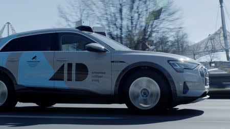 Aeva Inc’s lidar sensor is seen mounted on a self-driving test vehicle operated by AID-Autonomous Intelligent Driving GmbH, a wholly-owned subsidiary of AUDI AG and the "center of excellence" for Volkswagen Group’s autonomous driving system in this undated handout photo provided April 17, 2019. Aeva Inc/Handout via REUTERS