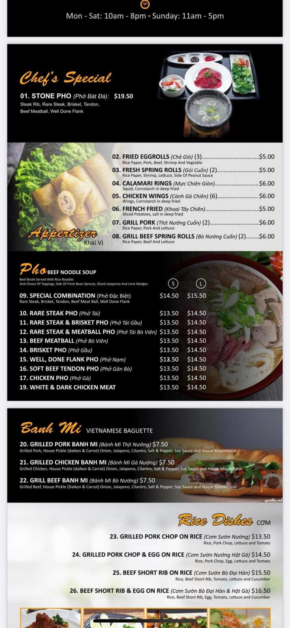 Ooo LaLa Stone Pho menu