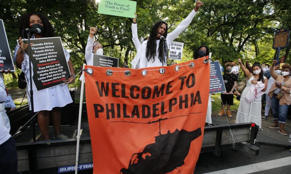 Move member Mike Africa speaks during a rally on Thursday for the 36th anniversary of the 1985 Move bombing in Philadelphia.