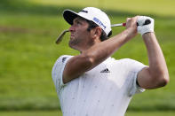 Jon Rahm, of Spain, watches his shot from the 11th fairway during a practice round before the U.S. Open Championship golf tournament, Tuesday, Sept. 15, 2020, at the Winged Foot Golf Club in Mamaroneck, N.Y. (AP Photo/Charles Krupa)