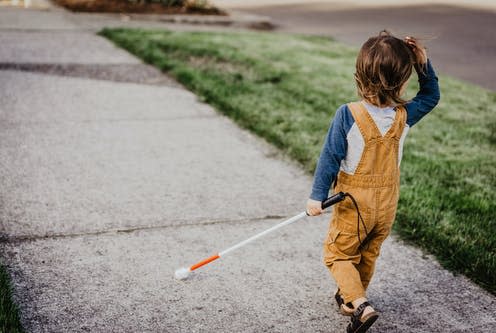 <span class="caption">Many blind people want sight rehabilitation technologies to increase their independence.</span> <span class="attribution"><a class="link " href="https://www.shutterstock.com/image-photo/blind-visually-impaired-childkidtoddlerpreschoolerboy-walking-through-1192950880" rel="nofollow noopener" target="_blank" data-ylk="slk:Tracy Spohn/ Shutterstock;elm:context_link;itc:0;sec:content-canvas">Tracy Spohn/ Shutterstock</a></span>