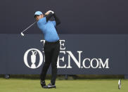 Northern Ireland's Rory McIlroy hits his tee shot off the 1st during the first round of the British Open Golf Championships at Royal Portrush in Northern Ireland, Thursday, July 18, 2019.(AP Photo/Peter Morrison)