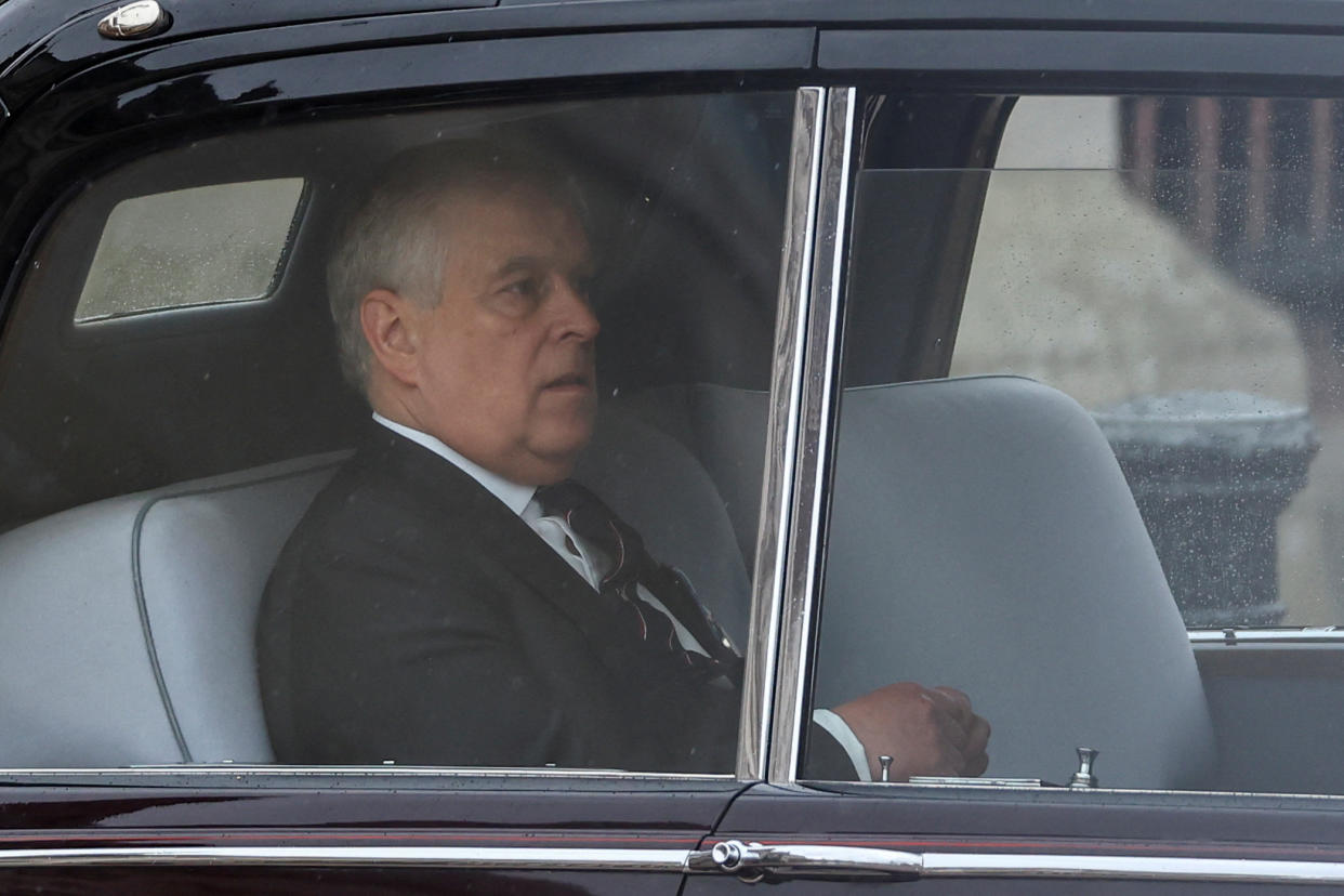 Britain's Prince Andrew leaves Buckingham Palace on the day of Britain's King Charles' coronation ceremony, in London, Britain May 6, 2023. REUTERS/Hannah McKay